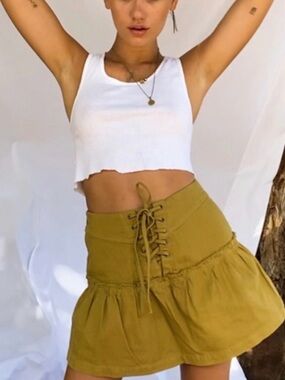 Free People Olive Lace-Up Mini Skirt